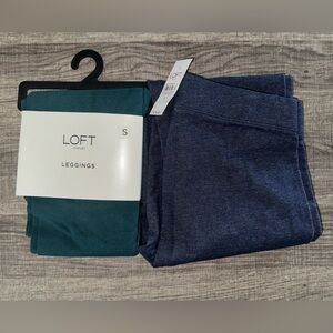LOFT Two pairs Blue and Green Leggings NWT